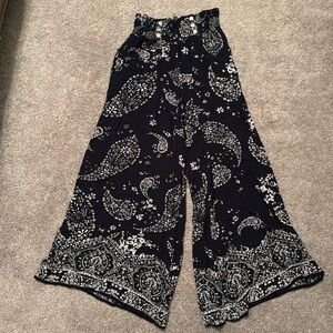Patrons of Peace - Palazzo Pant - Medium - Navy Blue & White Paisley